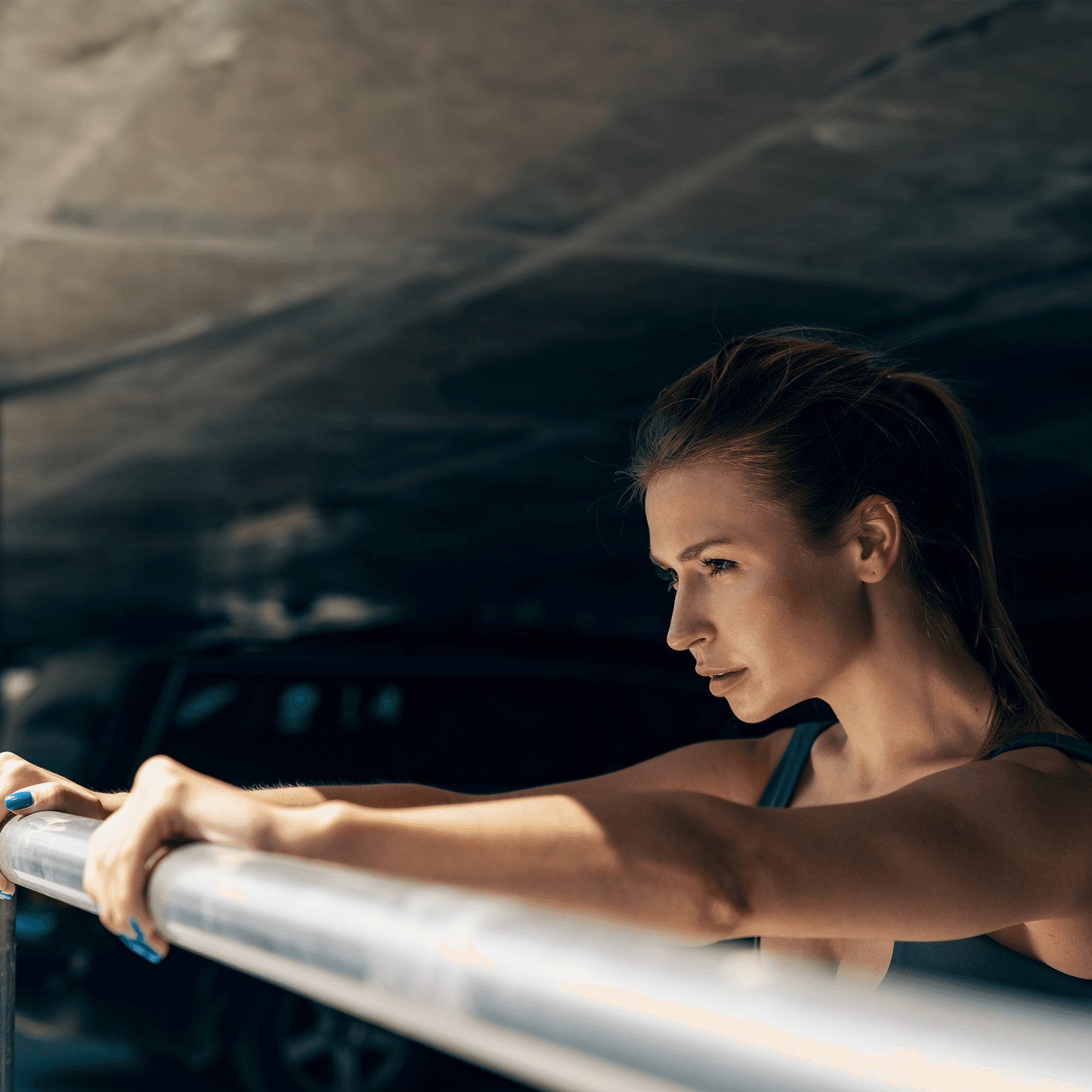 Сlose-up of an athlete with a serious face