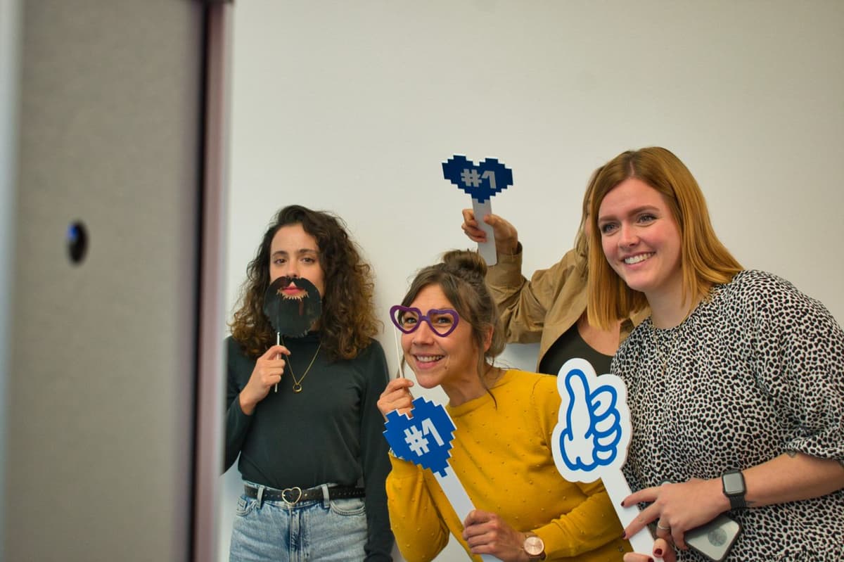 Cloudflight employees having fun in front of camera