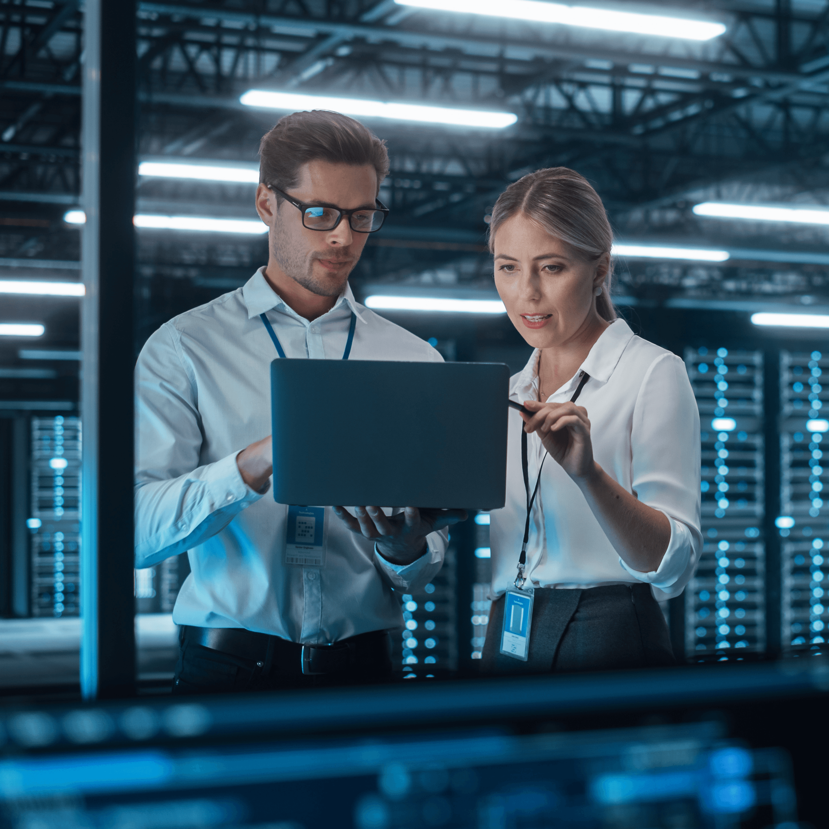 Brainstorming while Look on a Laptop. Smart Businesspeople Working