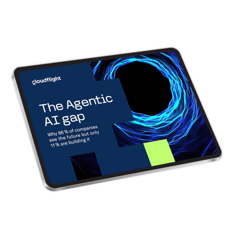 The image shows an iPad with the cover slide of the study "The Agentic AI gap".