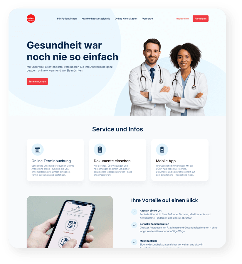 Dieses Bild zeigt die Content-Management-Funktion des health.portals