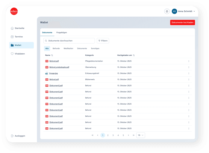 Dieses Bild zeigt die Wallet und EHR-Anbindung des health.portals