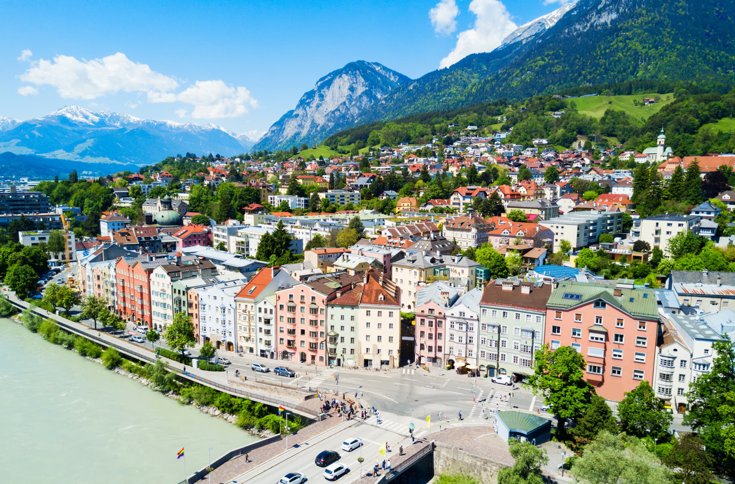 City of Innsbruck, on a sunny day, seen from above