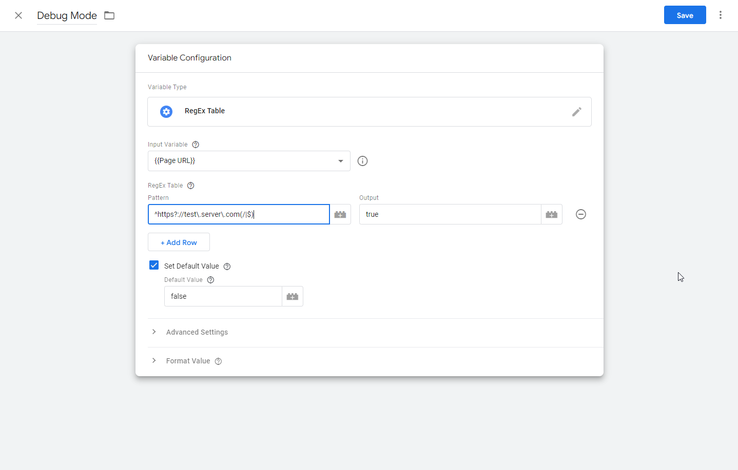 Google Analytics 4 RegEx table configuration