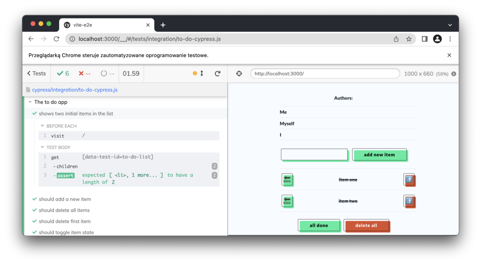 Passing tests with the “data-test-id” attribute.