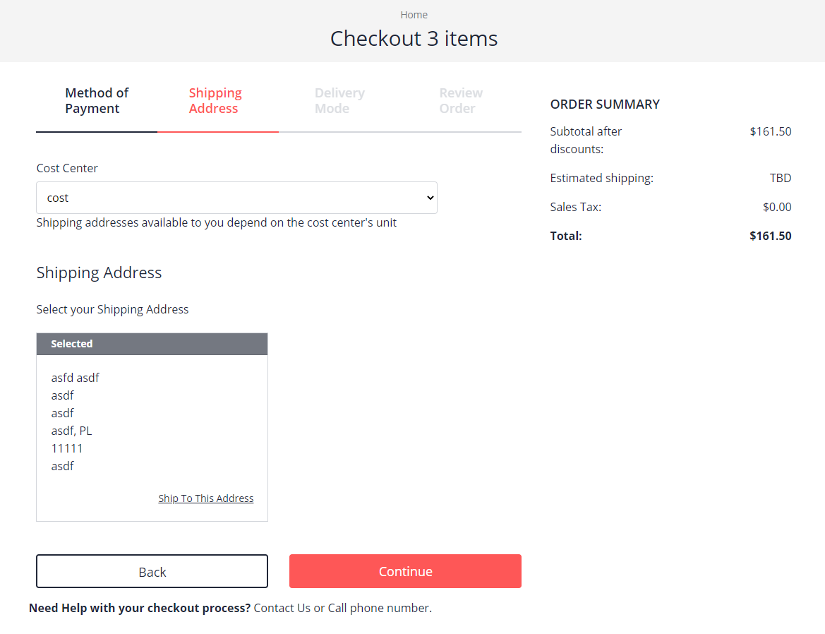 shipping address step