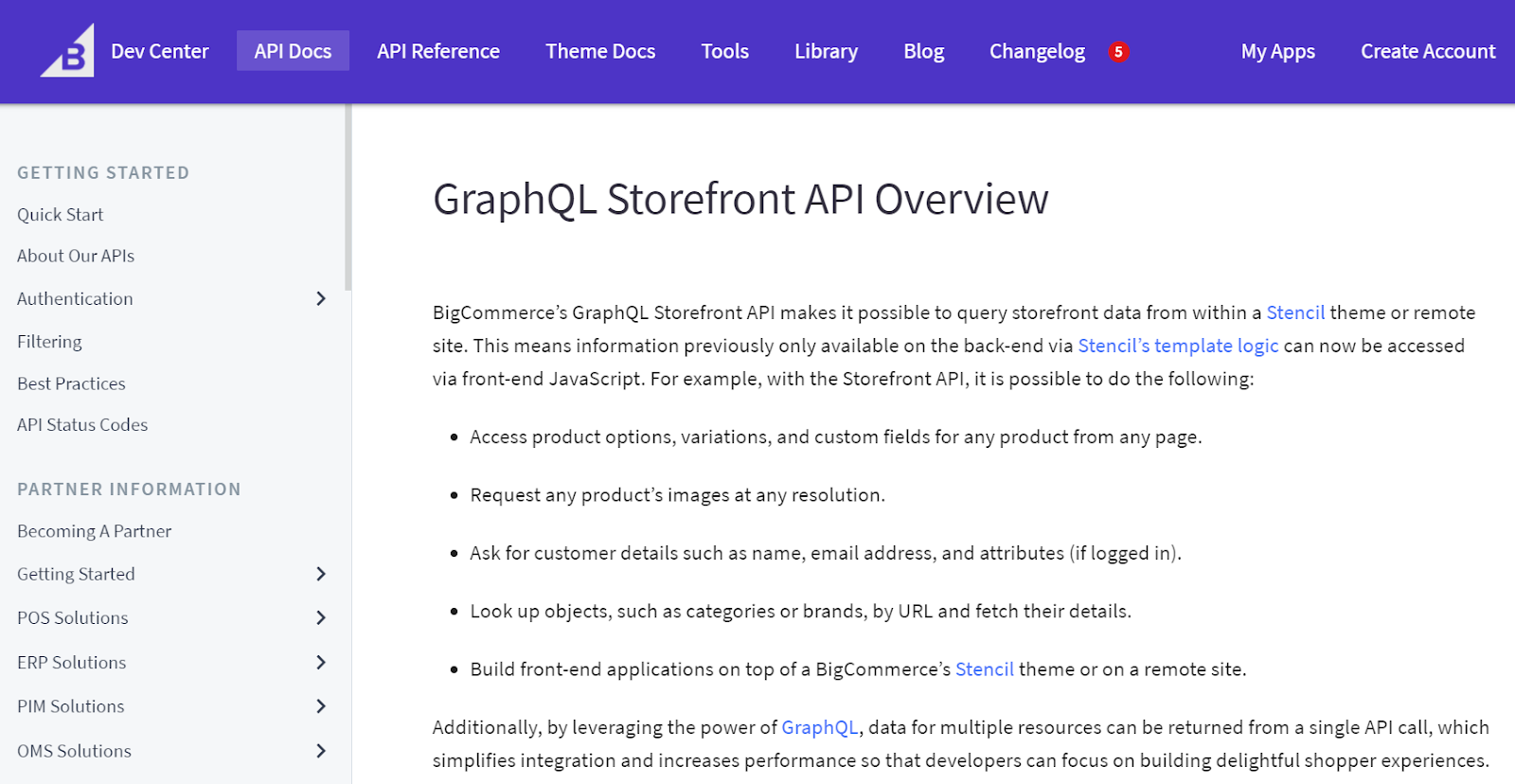 BigCommerce GraphQL API overview page