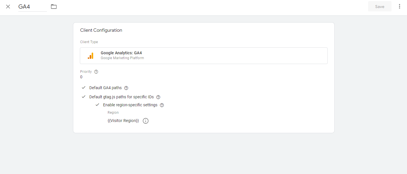 Configuration of the GA4 client on a server-side container
