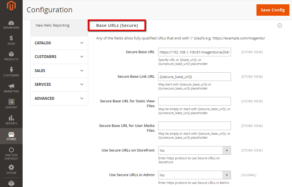Install a CDN in the Base URLs (Secure) section