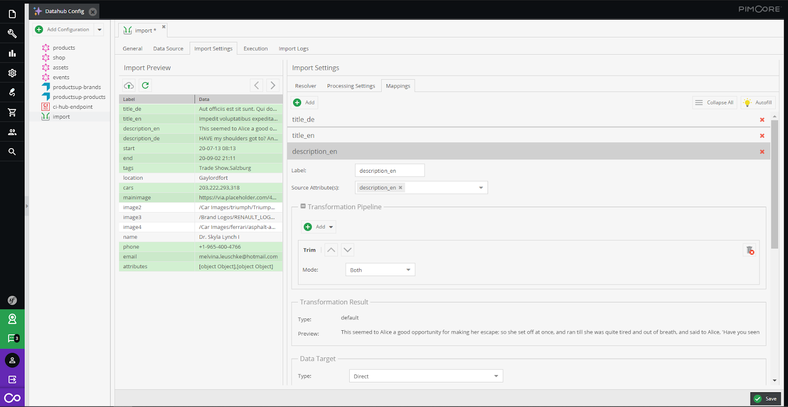 Screenshot of Pimcore's Data Importer extension