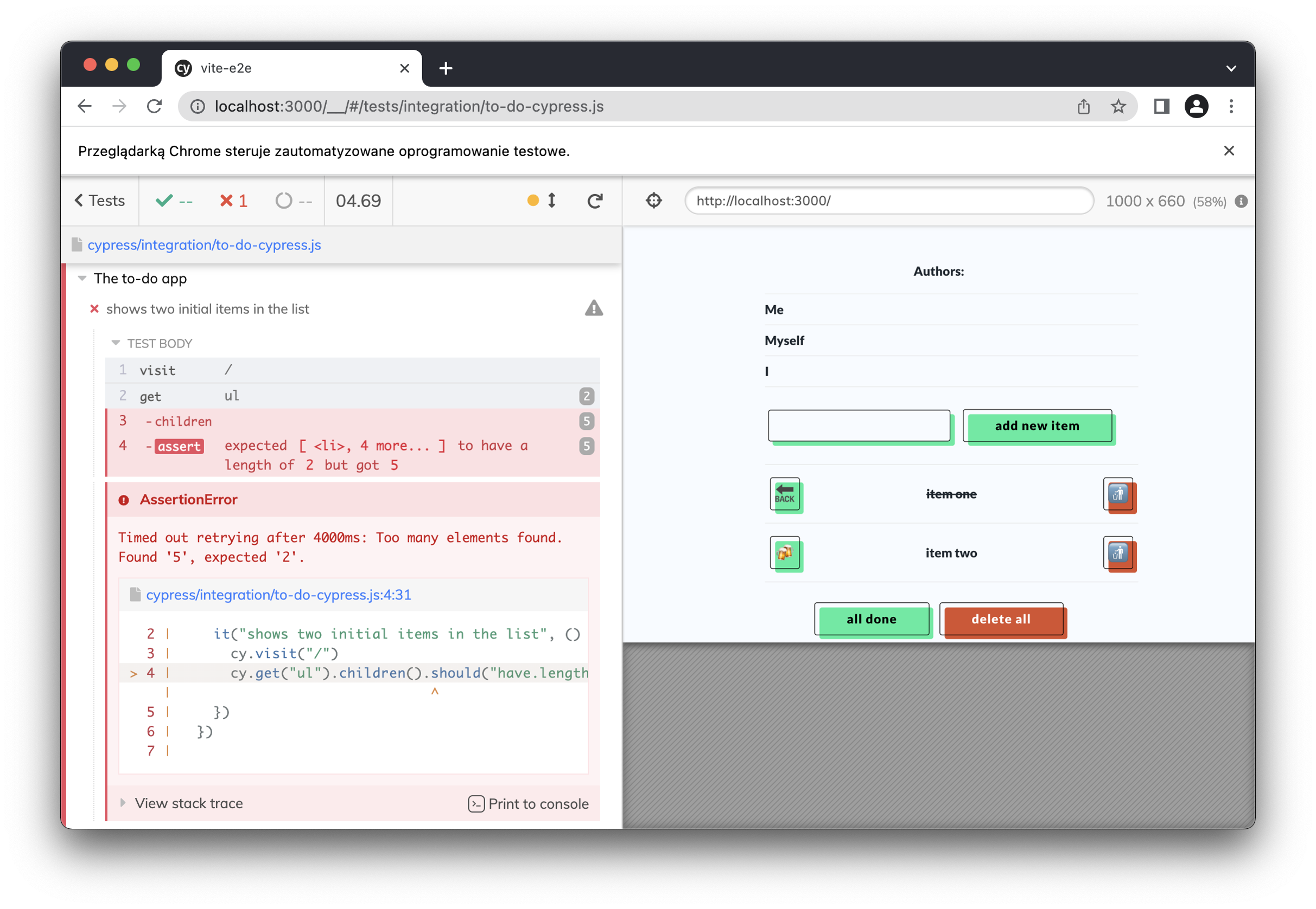 Debugging with Cypress